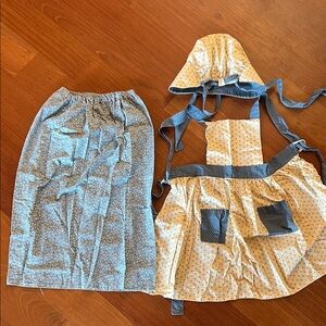 Kids Blue and Cream Apron Set with Bonnet